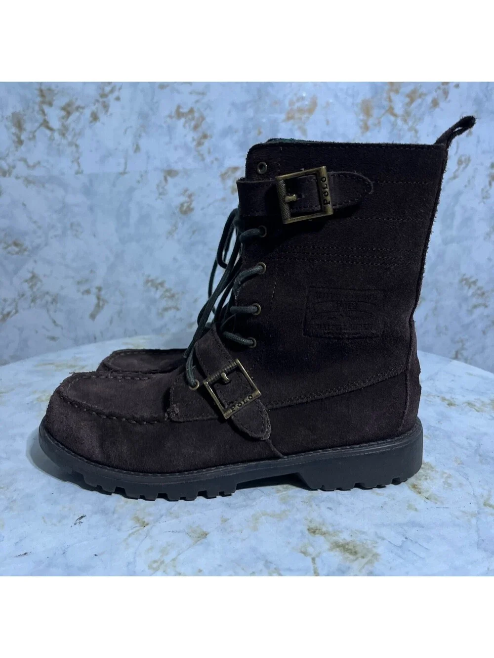 Polo Ralph Lauren Ranger Youth Kids Size 6M Shoes Brown Green Suede Buckle Boots
